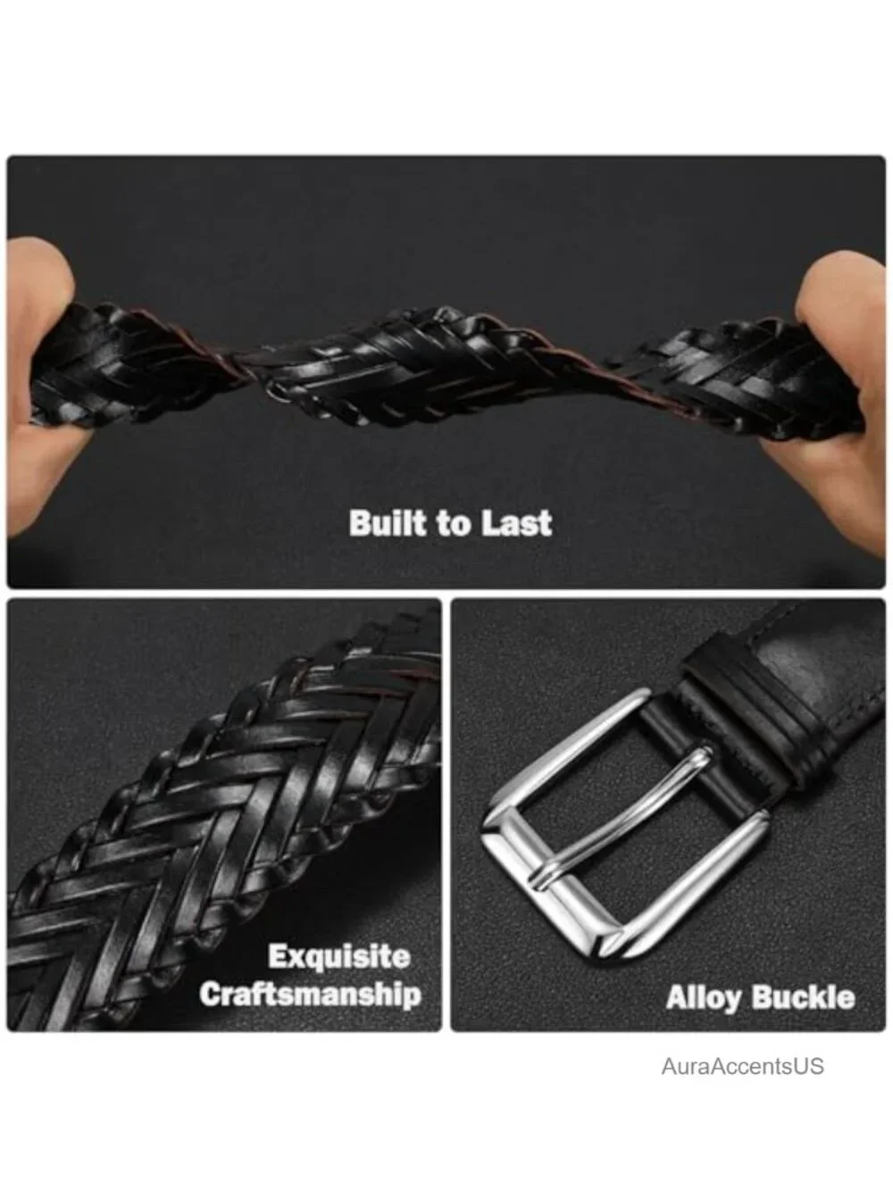 Adjustable Woven Braided Leather Belt for Men - Golf Casual Pants Jeans